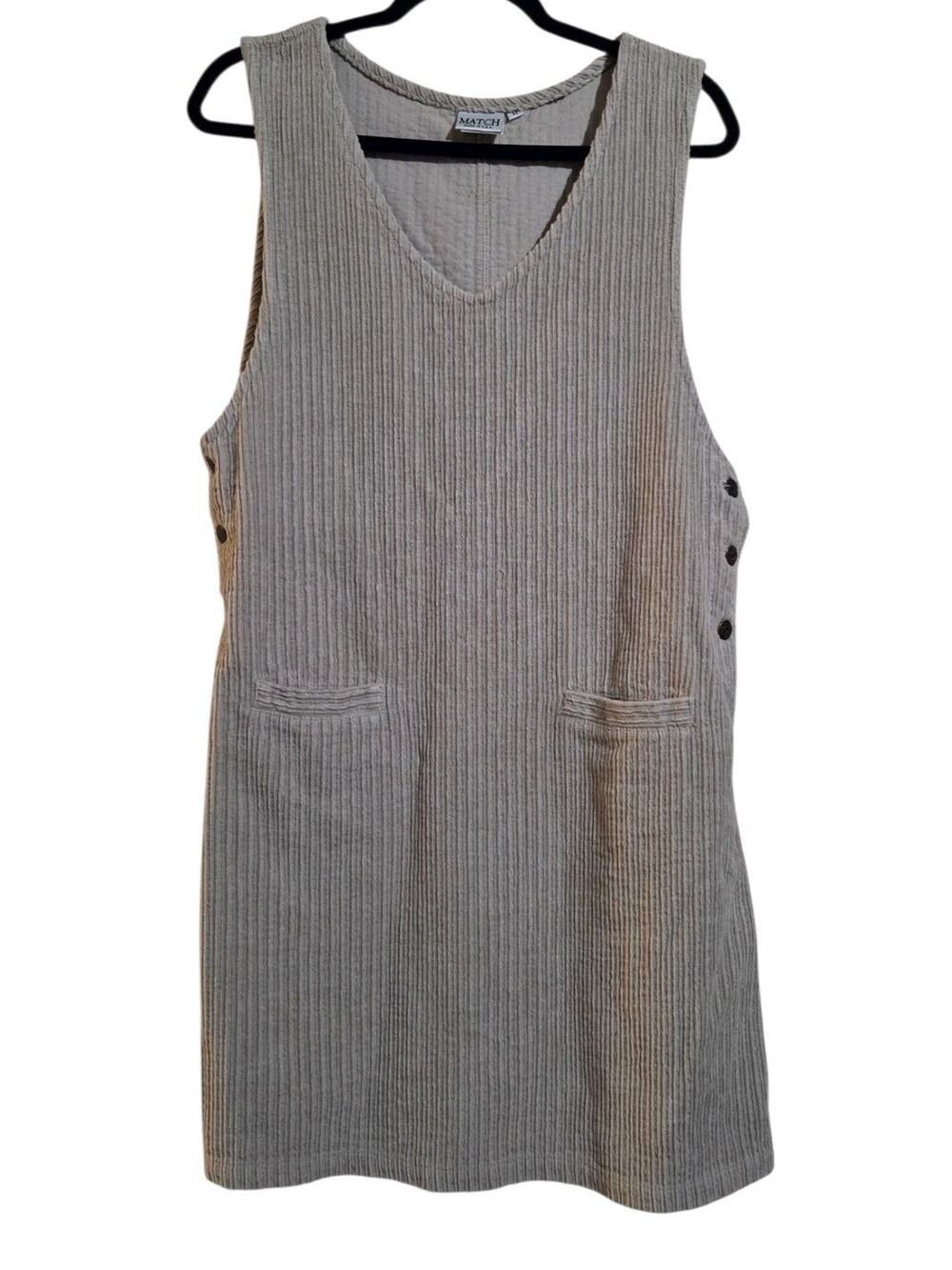 MATCH Overall Jumper Dress Women's Sz M Made in USA Tan Corduroy Vintage Y2K 90s